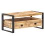 Table basse 2 tiroirs manguier massif clair et métal noir Milam 100 cm