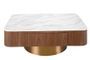 Table basse bois noyer et plateau porcelaine avec tiroir et pied acier bronze