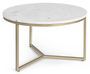 Table basse en marbre blanc et pieds acier doré Lary D 57.5 cm