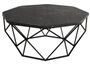 Table basse octogonale bois noir effet marbre et pieds acier noir Diva 90 cm
