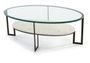 Table basse ovale 2 plateaux verre transparent et marbre blanc Kenza