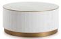 Table basse ronde bois massif blanc et métal doré D 104 cm