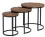 Table basse ronde gigogne style industriel bois recyclé et métal noir laqué mat Karat - Lot de 3