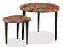 Table basse ronde tissu chindi et métal noir Missa - Lot de 2