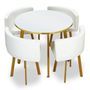 Table bois blanc et 4 chaises simili cuir pieds métal doré Gira
