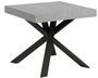 Table carrée 90x90 cm extensible 90 à 184 cm gris ciment et pieds arrondis entrelacés anthracite Karzy