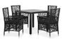 Table carrée et 4 chaises de jardin résine tressée noir coussins gris Kaila