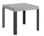 Table carrée extensible 4 à 12 places L 90 à 246 cm gris béton et pieds métal gris foncé Liva