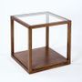 Table d'appoint carrée verre et bois massif foncé Orina H 60 cm