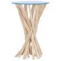 Table d'appoint ronde verre et pieds teck massif clair Nieng