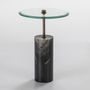 Table d'appoint ronde verre pied métal et marbre noir Siru