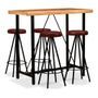 Table de bar bois de Sesham massif et 4 tabourets cuir marron Spani