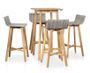Table de bar carrée et 4 chaises de jardin acacia massif clair et résine tressée gris Vidot