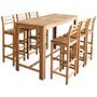 Table de bar rectangulaire bois d'acacia massif et 6 tabourets naturel Zeni