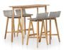 Table de bar rectangulaire et 4 chaises de jardin acacia massif clair et résine tressée gris Vidot