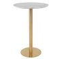 Table de bar ronde PIZA 70 cm – Effet marbre blanc et pied laiton doré