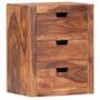 Table de chevet 3 tiroirs bois massif foncé Wanto