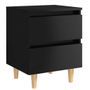 Table de chevet avec pieds en pin Noir brillant 40x35x50 cm