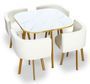 Table effet marbre blanc et 4 chaises simili cuir pieds métal doré Manda