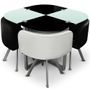 Table et 4 chaises noir et blanc pieds métal chromé Mozza