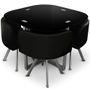 Table et 4 chaises verre noir et pieds métal chromé Mozza