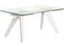 Table extensible 6 à 10 places L 160 à 240 cm verre et pieds frêne laqué blanc Mouta