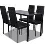 Table laqué noir et 4 chaises simili noir Kuira
