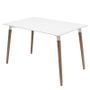 Table rectangulaire 140 cm blanc brillant et pieds bois naturel Welly