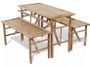 Table rectangulaire et 2 bancs de jardin bambou clair Kyca
