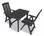 Table rectangulaire et 2 chaises de jardin plastique anthracite Camille