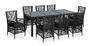 Table rectangulaire et 8 chaises de jardin résine tressée noir coussins gris Kaila