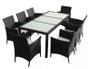 Table rectangulaire et 8 chaises de jardin résine tressée noir Mik