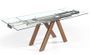 Table rectangulaire extensible 160/200/240 cm verre trempé et pieds bois noyer Lokaz