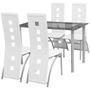 Table rectangulaire verre trempé noir et 4 chaises simili blanc Vamier