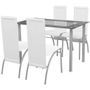 Table rectangulaire verre trempé noir et 4 chaises simili blanc Vicka