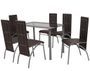 Table rectangulaire verre trempé noir et 6 chaises simili marron Vicka