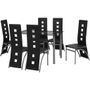 Table rectangulaire verre trempé noir et 6 chaises simili noir Vamier