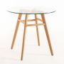 Table ronde 120 cm scandinave verre trempé et pieds bois naturel Bristol