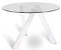 Table ronde acier blanc et verre transparent Drys 120 cm