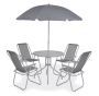 Table ronde avec parasol et 4 chaises de jardin métal gris Castle