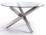 Table ronde design acier poli et verre trempé Majesty 150 cm
