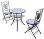 Table ronde et 2 chaises de jardin mosaïquées bleu et blanc Mel