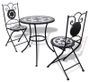 Table ronde et 2 chaises de jardin mosaïquées noir et blanc Mel
