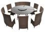 Table ronde et chaises de jardin métal et résine tressée marron Kraft