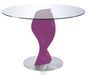 Table ronde plateau verre et pied fibre de verre laqué violet Torsada