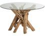 Table ronde verre et pieds bois massif clair Azura D 128 cm