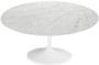 Table tulipe ronde 110 cm marbre blanc pied blanc mat