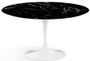 Table tulipe ronde 130 cm marbre noir pied blanc mat
