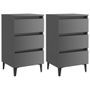 Tables de chevet pieds en métal 2 pcs Gris brillant 40x35x69 cm