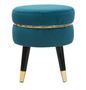 Tabouret bas bleu canard en velours et finitions dorées Kyro